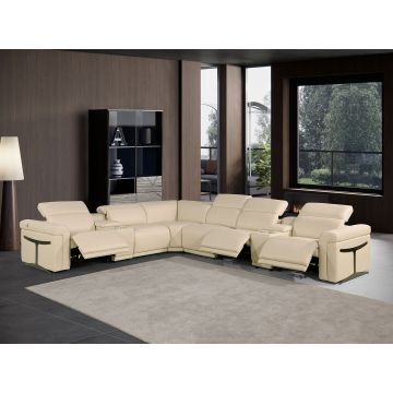 1126 DivanItalia Beige 8-Piece L-Shaped Sectional Sofa in Top Grain Italian Leather with 3 Power Recliners & Power Headrests