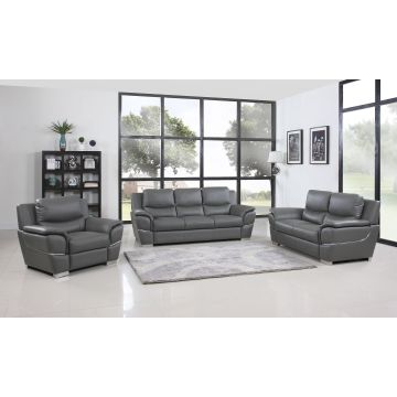 4572 Gray Genuine Leather, 3-Piece Sofa Set