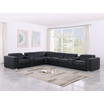 1208 8 Piece L Shaped Leather Sectional with 4 Power Recliners & PWR Headrests