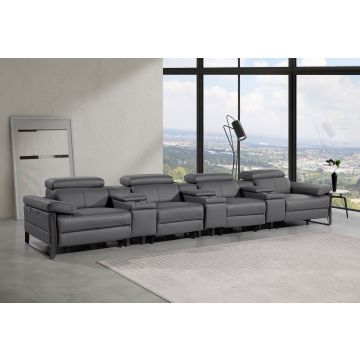 1246 DivanItalia Dark Grey Modular Power Triple Reclining Triple Console Sofa with Power Reclining Headrests – Top Grain Italian Leather