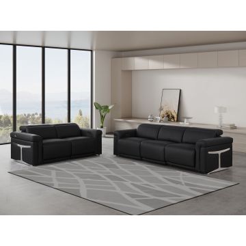 1126 DivanItalia Black 5-Piece Modular Power Reclining Sofa and Loveseat Set in Top Grain Italian Leather with 4 Power Recliners & Power Headrests