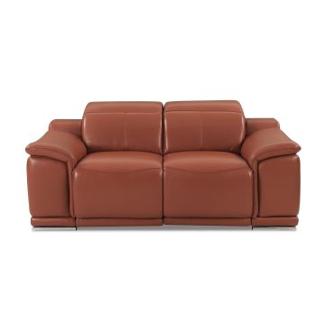 9762 DivanItalia Camel Top Grain Italian Leather Power Reclining Loveseat with Adjustable Headrests
