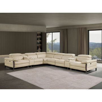 1246 DivanItalia BEIGE 8-Piece L-Shaped Modular Power Reclining Sectional with 4 Power Recliners and Power Headrests – Top Grain Italian Leather