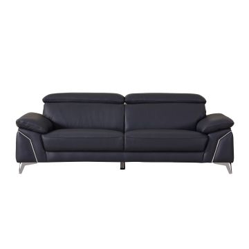 727 DivanItalia Navy Sofa with Adjustable Headrest in Top-Grain Italian Leather
