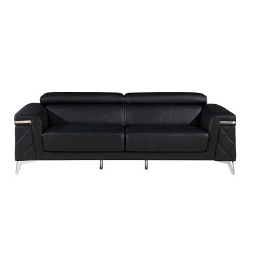 1140 DivanItalia Black Sofa with Adjustable Headrest in Top-Grain Italian Leather