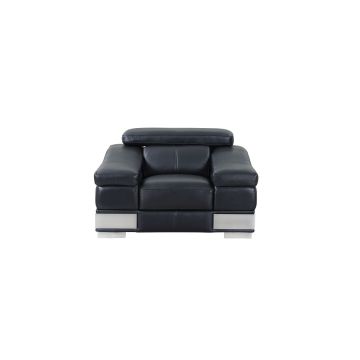 415 DivanItalia Black Chair with Adjustable Headrest in Top-Grain Italian Leather