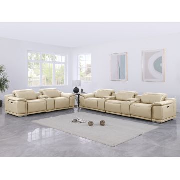 9762 DivanItalia Beige 8-Piece Modular Power Reclining Sofa and Console Loveseat Set with Top Grain Italian Leather