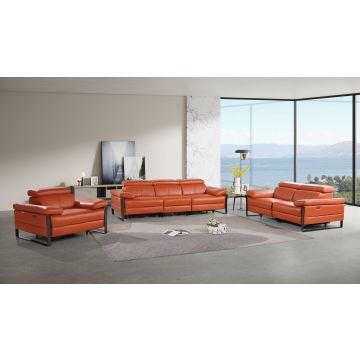 1246 DivanItalia CAMEL Modular Power Dual Reclining Sofa, Loveseat, and Chair Set with Power Headrests – Top Grain Italian Leather