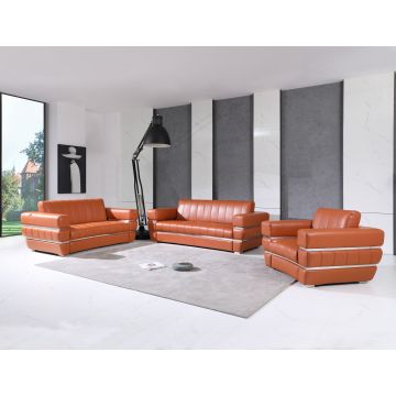 904 DivanItalia Camel 3-Piece Sofa Set in Top-Grain Italian Leather