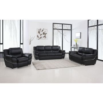 4572 Black Genuine Leather, 3-Piece Sofa Set