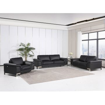 411 DivanItalia Black 3-Piece Sofa Set in Top-Grain Italian Leather