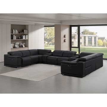 2679 Black 10-Piece U-Shaped Power Reclining Sectional in Genuine Leather – 4 Recliners