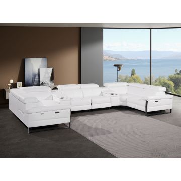 1246 DivanItalia BLACK 8-Piece U-Shaped Modular Power Reclining Sectional with 2 Power Recliners and Power Headrests – Top Grain Italian Leather