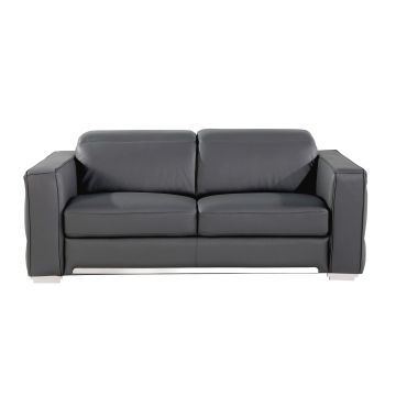 1120 DivanItalia Dark Gray Loveseat with Adjustable Headrest in Top-Grain Italian Leather