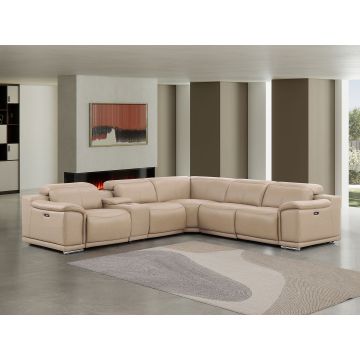 2679 Beige 6-Piece L-Shaped Power Reclining Sectional in Genuine Leather – 3 Recliners