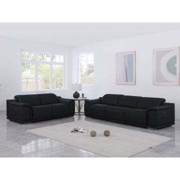 9762 DivanItalia Black 5-Piece Modular Power Reclining Sofa and Loveseat Set 5 Power Recliners in Top Grain Italian Leather