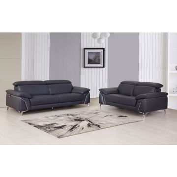 727 DivanItalia Navy 2-Piece Sofa Set with Adjustable Headrest in Top-Grain Italian Leather