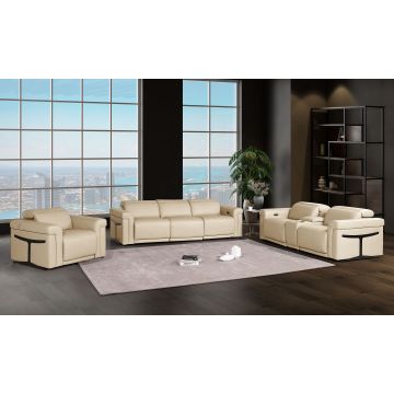 1126 DivanItalia Beige 7-Piece Modular Power Reclining Sofa, Loveseat & Chair Set in Top Grain Italian Leather with 6 Power Recliners & Power Headrests