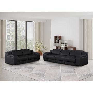 1116 DivanItalia Black 5-Piece Modular Power Reclining Sofa and Loveseat Set in Top Grain Italian Leather with 4 Power Recliners & Power Headrests