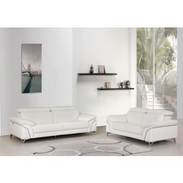 727 DivanItalia White 2-Piece Sofa Set with Adjustable Headrest in Top-Grain Italian Leather