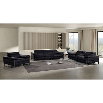 1246 DivanItalia BLACK Modular Power Dual Reclining Sofa, Console Loveseat, and Chair Set with Power Headrests – Top Grain Italian Leather