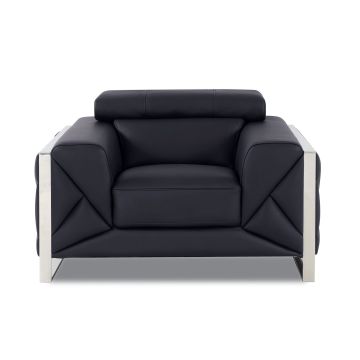 903 DivanItalia Black Chair with Adjustable Headrest in Top-Grain Italian Leather