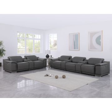 9762 DivanItalia Dark Gray 8-Piece Modular Power Reclining Sofa and Console Loveseat Set with Top Grain Italian Leather