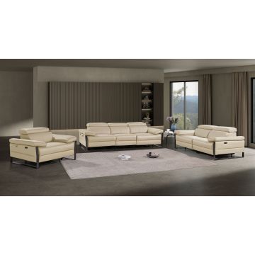 1246 DivanItalia BEIGE Modular Power Triple Reclining Sofa, Loveseat, and Chair Set with Power Headrests – Top Grain Italian Leather