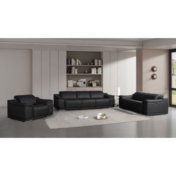 2679 Black Power Reclining Sofa, Loveseat & Chair Set in Genuine Leather – 6 Recliners