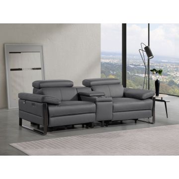 1246 DivanItalia Dark Grey Top Grain Italian Leather Console Loveseat with Power Headrest