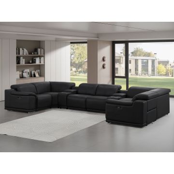 2679 Black 8-Piece U-Shaped Power Reclining Sectional in Genuine Leather – 2 Recliners