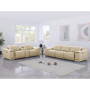 9762 DivanItalia Beige 6-Piece Modular Power Reclining Sofa and Console Loveseat Set with 5 Power Recliners in Top Grain Italian Leather