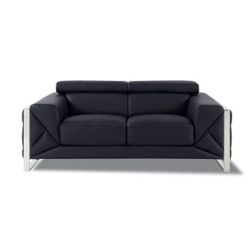 903 DivanItalia Black Loveseat with Adjustable Headrest in Top-Grain Italian Leather