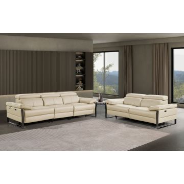 1246 DivanItalia BEIGE Modular Power Dual Reclining Sofa and Loveseat Set with Power Headrests – Top Grain Italian Leather