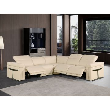1126 DivanItalia Beige 5-Piece L-Shaped Sectional Sofa in Top Grain Italian Leather with 3 Power Recliners & Power Headrests