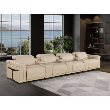 1126 DivanItalia Beige 7-Piece Modular Power Reclining Sofa in Top Grain Italian Leather with 4 Power Recliners & Power Headrests