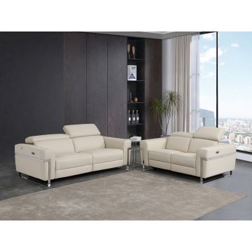 990 DivanItalia Beige Power Reclining 2-Piece Sofa Set with Power Headrest in Top-Grain Italian Leather