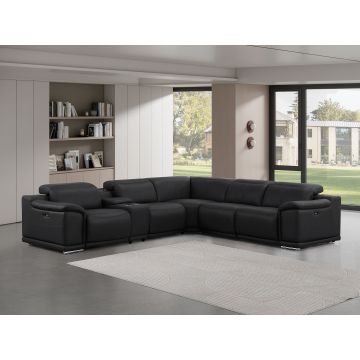 2679 Black 6-Piece L-Shaped Power Reclining Sectional in Genuine Leather – 3 Recliners