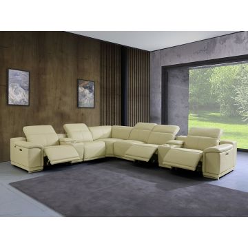 9762 DivanItalia Beige 8-Piece L Shaped Top Grain Italian Leather Sectional Sofa with 3 Power Recliners