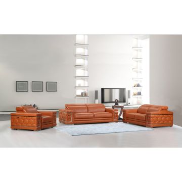 692 DivanItalia Camel 3-Piece Sofa Set with Adjustable Headrest in Top-Grain Italian Leather