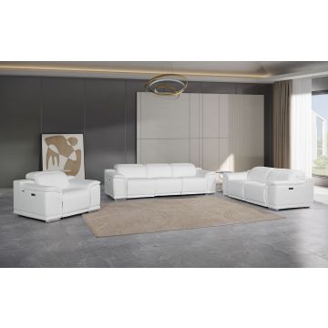 9762 DivanItalia White 6-Piece Modular Power Reclining Sofa, Loveseat and Chair Set with 6 Power Recliners in Top Grain Italian Leather