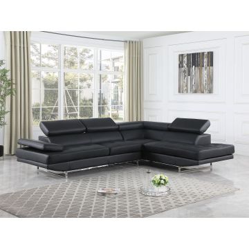8136 Black Right Arm Facing Chaise with Adjustable Headrest in Genuine Leather