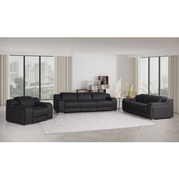 1116 DivanItalia Black 6-Piece Modular Power Reclining Sofa, Loveseat & Chair Set in Top Grain Italian Leather with 5 Power Recliners & Power Headrests