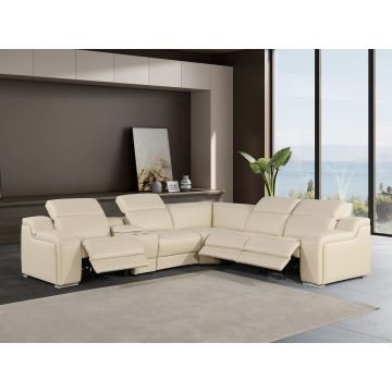 1116 DivanItalia Beige 6-Piece L-Shaped Sectional Sofa in Top Grain Italian Leather with 3 Power Recliners & Power Headrests