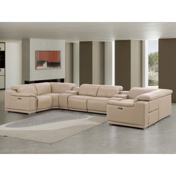 2679 Beige 8-Piece U-Shaped Power Reclining Sectional in Genuine Leather – 4 Recliners