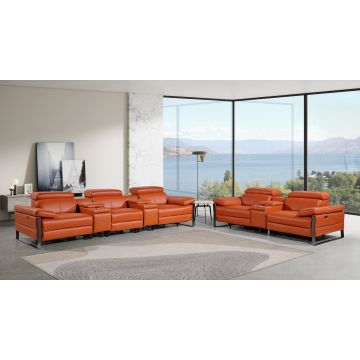 1246 DivanItalia CAMEL Modular Power Reclining Dual Console Sofa and Console Loveseat Set with Power Headrests – Top Grain Italian Leather