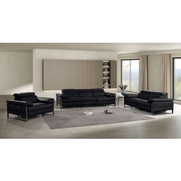 1246 DivanItalia BLACK Modular Power Dual Reclining Sofa, Loveseat, and Chair Set with Power Headrests – Top Grain Italian Leather