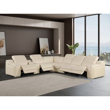 1116 DivanItalia Beige 7-Piece L-Shaped Sectional Sofa in Top Grain Italian Leather with 4 Power Recliners & Power Headrests