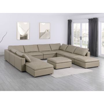 1100 DivanItalia Beige Top-Grain Italian Leather 11-Piece Sectional with Chaise