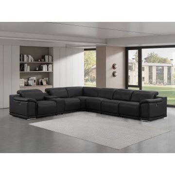 2679 Black 7-Piece L-Shaped Power Reclining Sectional in Genuine Leather – 3 Recliners